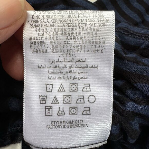 BCBG Maxazria Draped Back Top Size Large Blue & Black Striped Long Sleeve - Picture 6 of 11